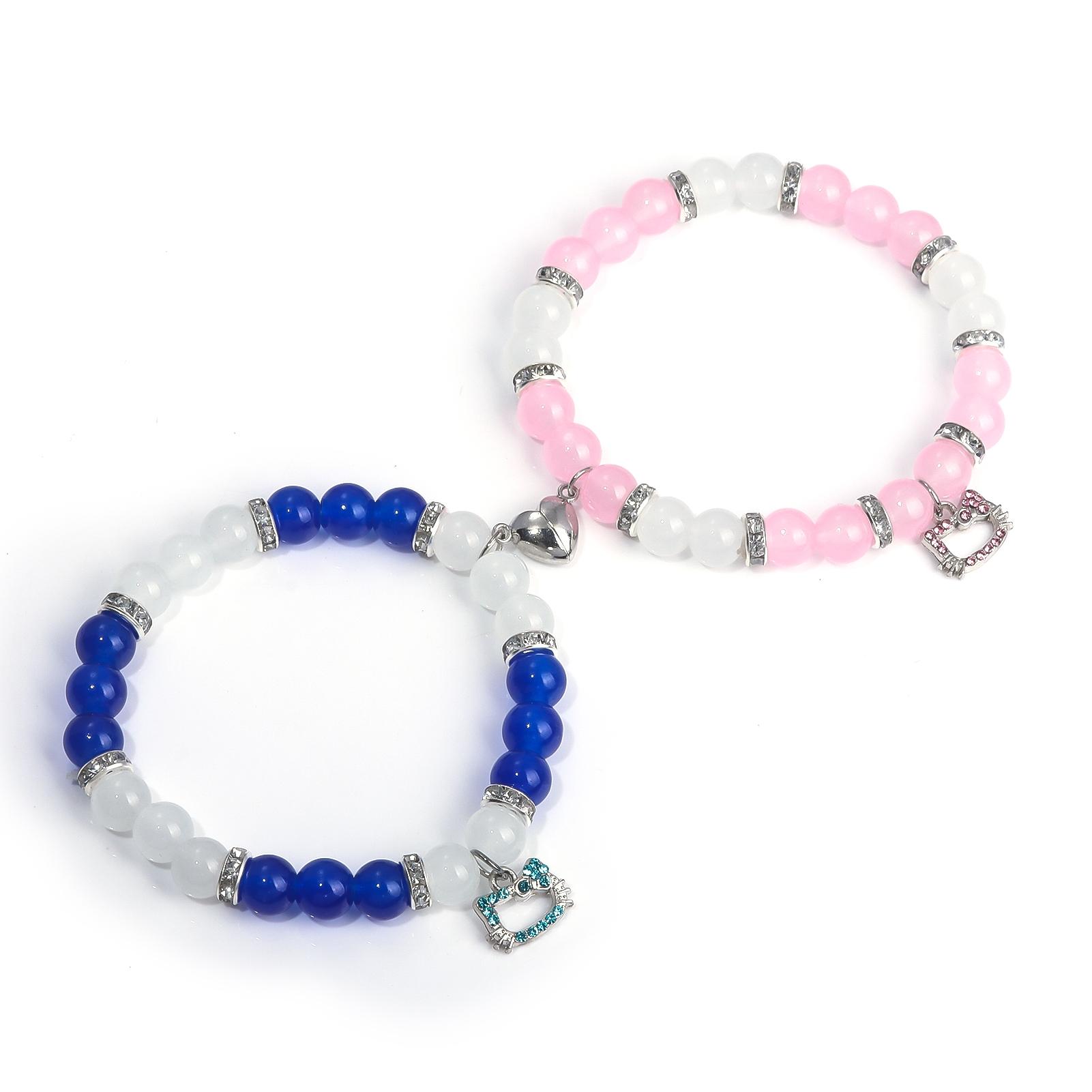 Cute Kitty Cat Pendant Beaded Bracelet, Elegant Kt Cat Wristband for Girls, Party Accessory Gift, Festive Jewelry for Women