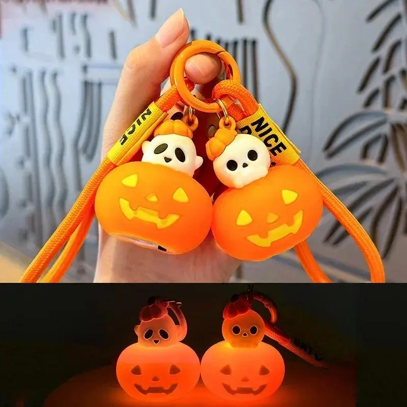 2PC Kawaii Light-Up Halloween Pumpkin Keychain - Cute Cartoon Skull Lamp Bag Charm & Spooky Glow Keyring, Novelty Car Key Holder Accessory, Aesthetic Purse Pendant, Trendy Backpack Hanging Decor & Fun Holiday Gift for Men and Women