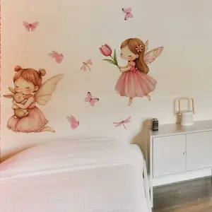 A set (30*30cm*2 pieces) of new-style pink elf wall stickers for bedroom, living room, and bathroom background walls. Wall sticker for beautifying and decorating, Decoration Items, model M20109, Decorative Wall Sticker, Home Decor