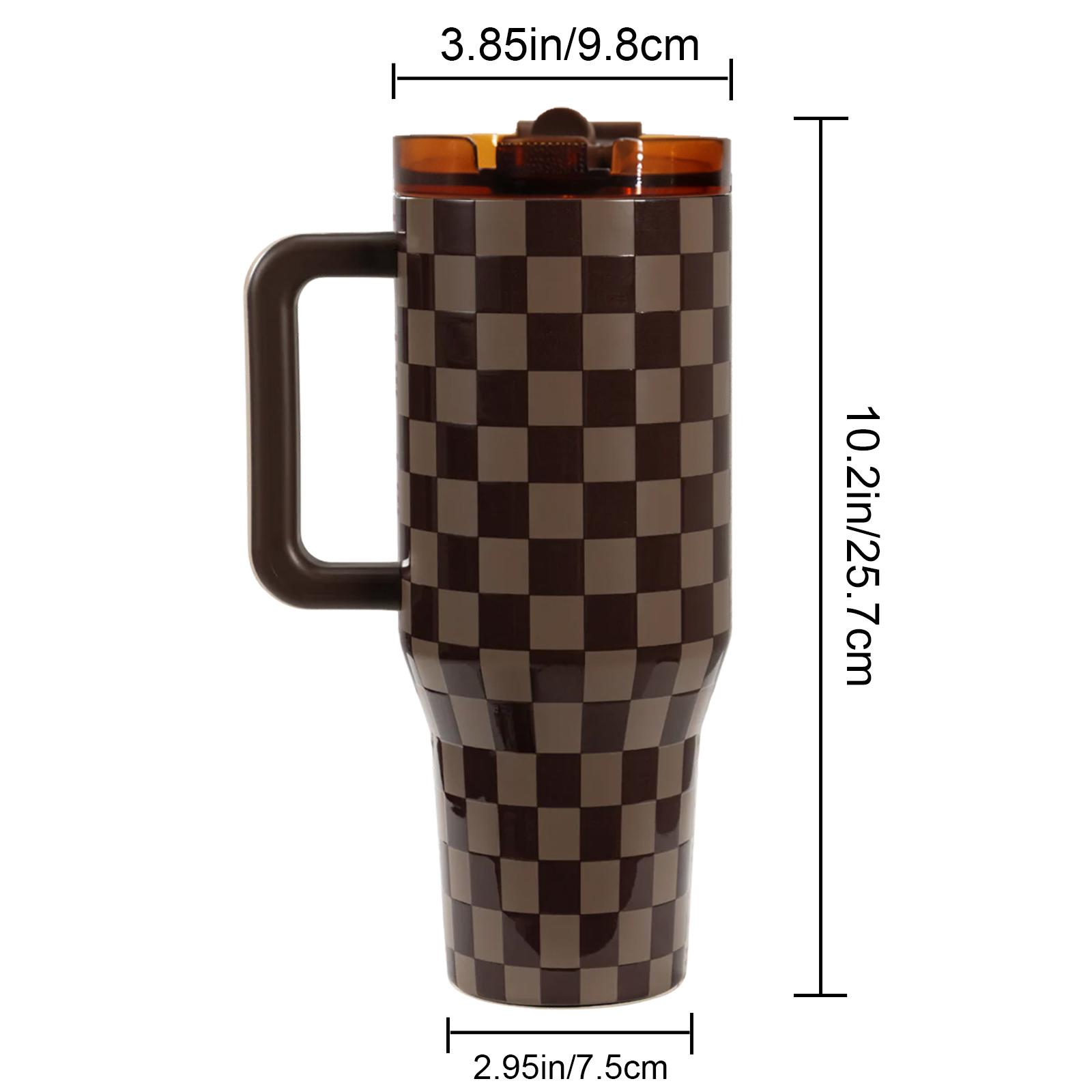 40oz Insulated Mug, Insulated Travel Drinkware, Brown Plaid Design, Leakproof Tumbler, Large Capacity Double Wall Leakproof Mug with Handle, Keeps Hot 12 Hours Cold 24 Hours, Hot Cold Drinks, Valentine's Day Mother's Day Gift #GLOBAL PICKS