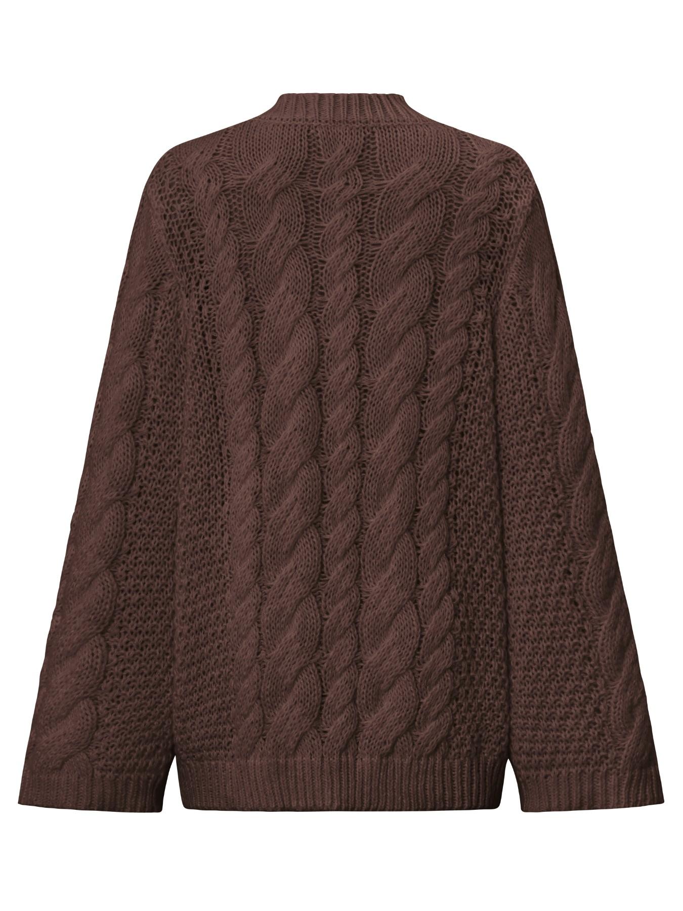 Women's Casual Plain Color Loose-Fit Sweater, Round Neck Long Sleeve Knitwear for Fall and Winter Daily Wear