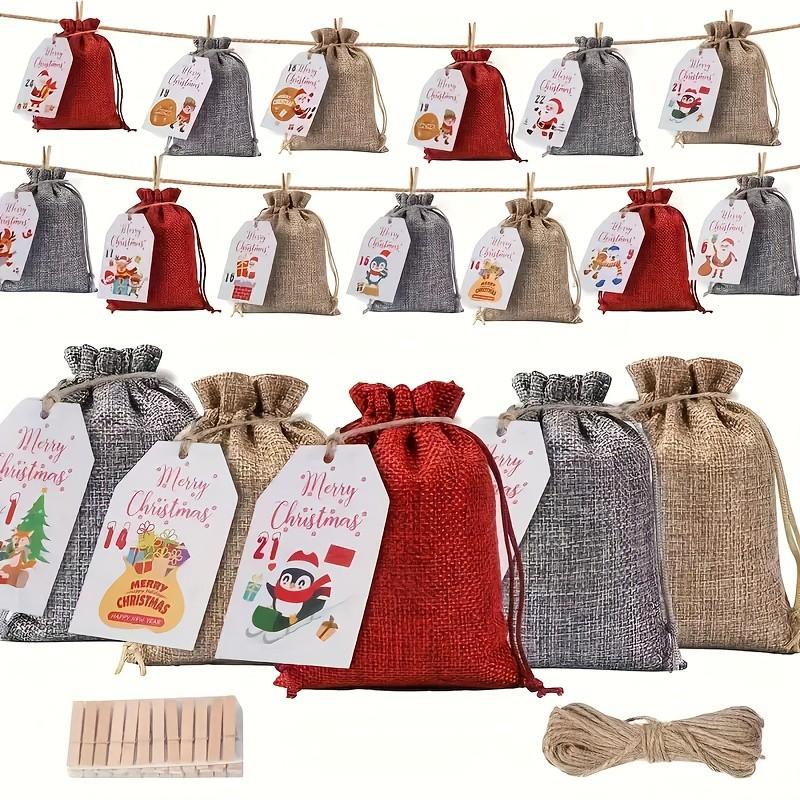 12 Pcs Hemp Drawstring Gift Bags, Reusable Holiday Craft Supplies, Wedding Favors Party Decor, Minimalist Style