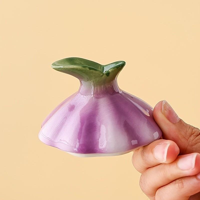 Garlic Shaped Ceramic Canister | Purple Glazed Kitchen Storage Jar for Spices Treats | Decorative Countertop Organizer with Vintage Farmhouse Charm | Functional Decor for Home Cooks & Collectors | US Culinary Accent Piece