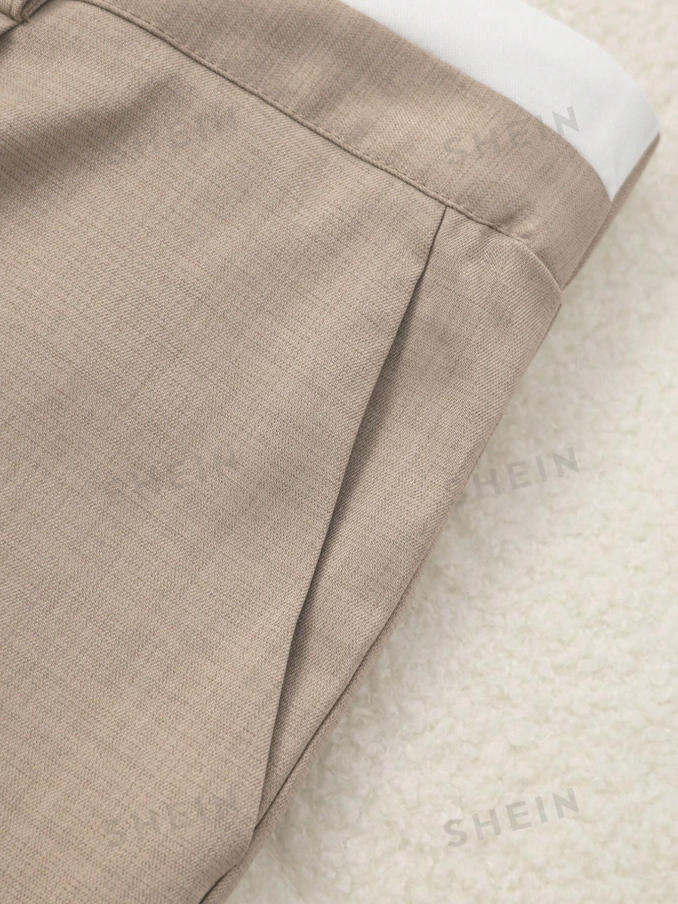 Plus Size High Waist Wide Leg Suit Pants, Women's Elastic Back Waist Front Pleat Pockets, Office Casual Long Pants