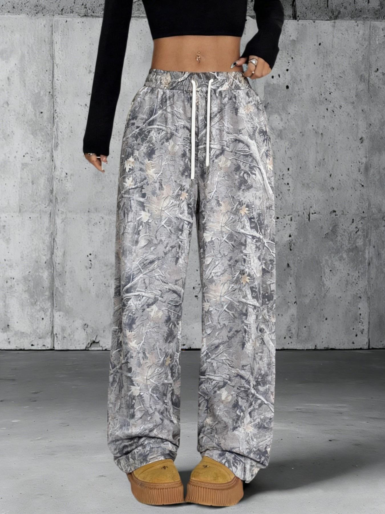 Unisex Camo Print Trousers, Casual Comfy Breathable Straight Leg Trousers for Daily Wear, Fashion Camouflage Print Bottoms for Summer, Pants