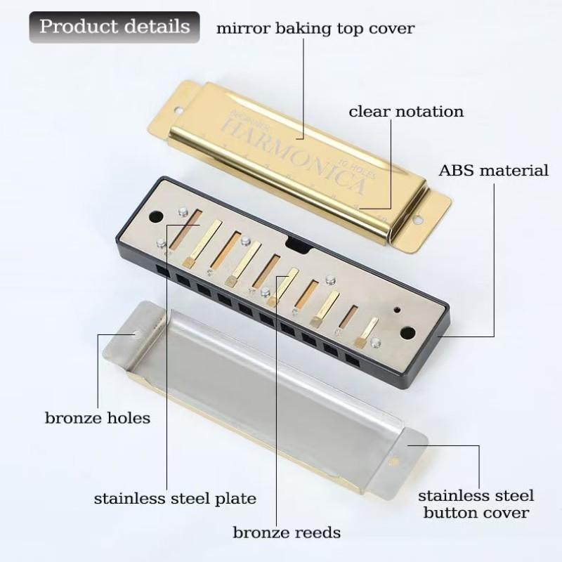 Portable Durable 10-Hole Colorful Diatonic Harmonica, C Tuned Harmonica with Case, Beginner Instrument, Perfect Gift for Friends