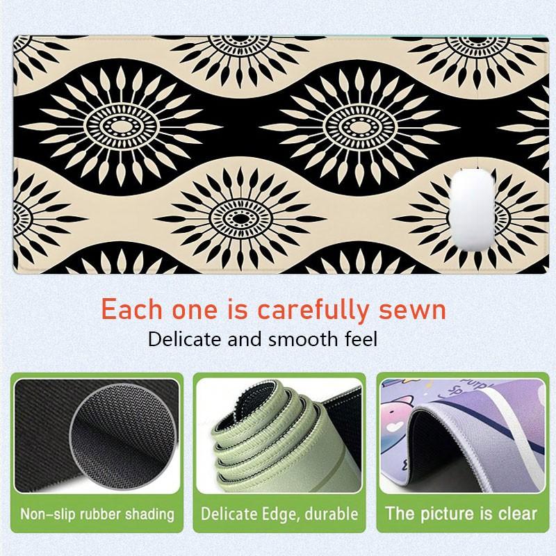 Black White Geometric Sunburst Desk Pad Gaming Mousepad XXL Mouse Pad For Laptop Desk Mouse Pad Extra Large With Non-Slip Rubber Base Stitched Edges Surface For PC Gamers Office Workers & Home Use Perfect Gift For Holidays And Special Occasions