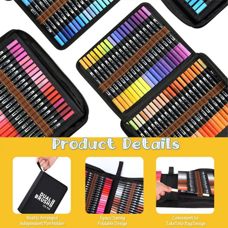 Art Supplier Dual Brush Markers Pens, Artist Coloring Marker Set, Fineliner & Brush Tip Pen with Premium Case for Adults Coloring Books Journal, Drawing, Doodlin, Art Supplies, Art Materials