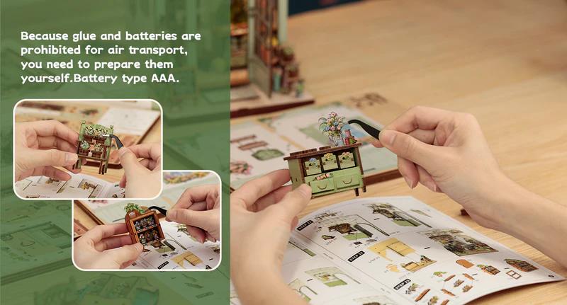 CUTEBEE DIY Book Nook Kit with LED Lights 3D Wooden Puzzle Miniature House for Adults & Teens Black Friday Deal Romantic Christmas Gift for Home Bookshelf Decor Champs-Élysées Florist House Building Kit