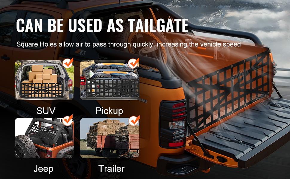 Tailgate Net, 54 inx 18 in, Heavy Duty Cargo Net for Truck Bed with 4 Adjustable Telescopic Straps, Cross-reinforced Design, Extendable Durable, Suitable for Pickup, Truck, Trailer, Jeep, SUV