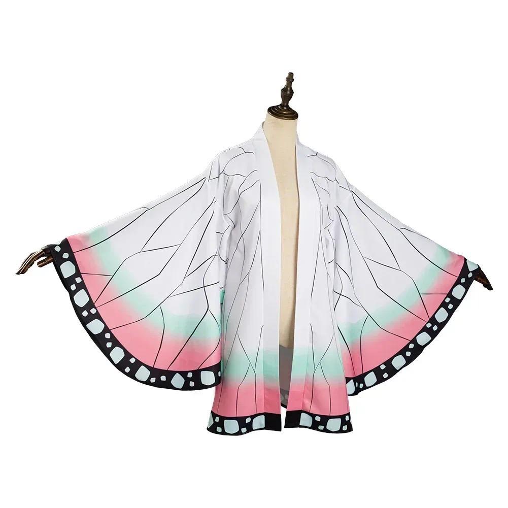 Women's Demon Slayer Kimetsu No Yaiba Kochou Shinobu Long Sleeve Cosplay Kimono Coat - Wig-Included Outfit with Accessories, Women's Wardrobe Clothes (Toys & Hobbies, DIY, Specialty DIY Supplies), Women's Clothes