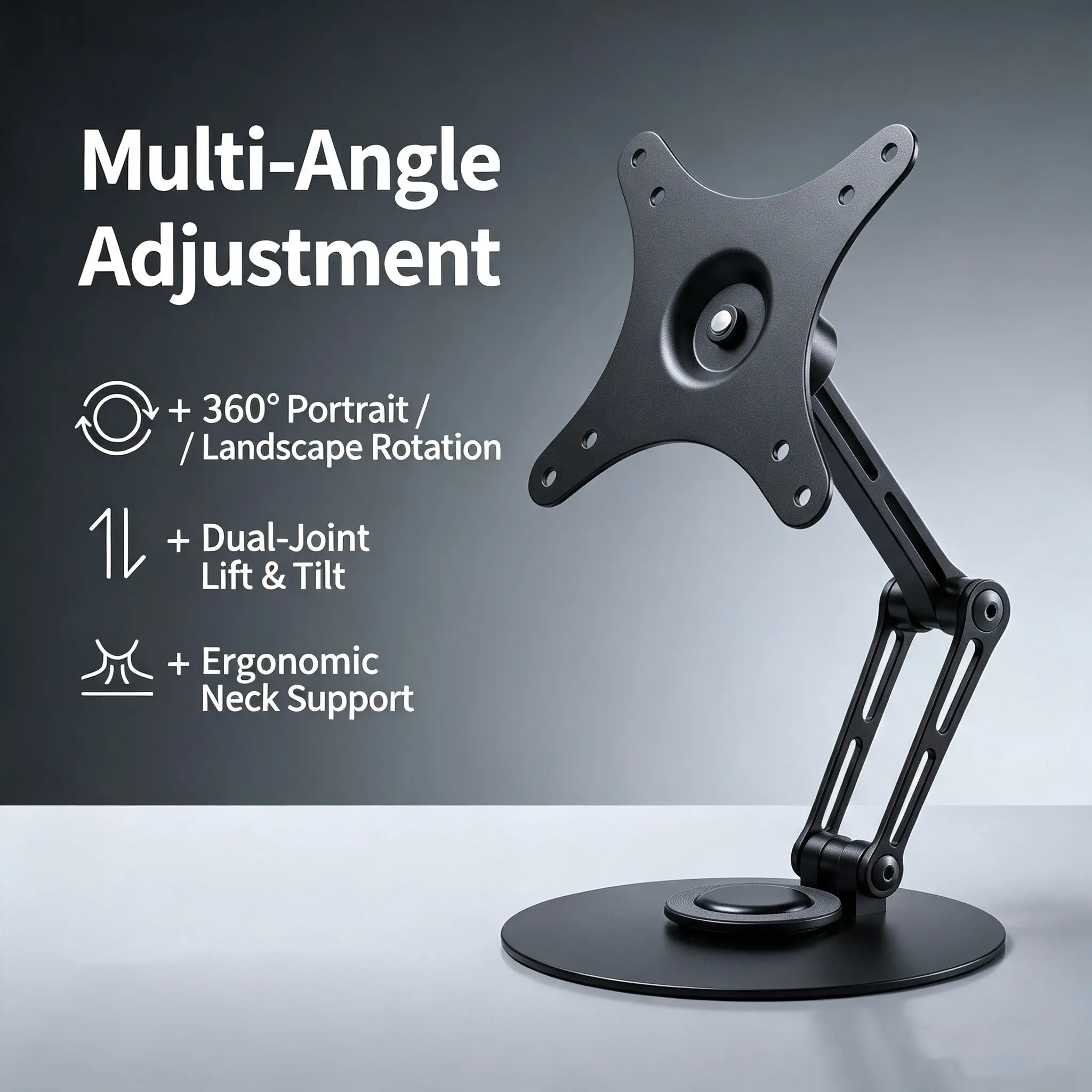 Vesa Portable Screen Display Arm Stand, Computer Monitor Arms, Desktop Computer Mount, 360-Degree Rotation, Adjustable Monitor Holder, Ideal for Home Office
