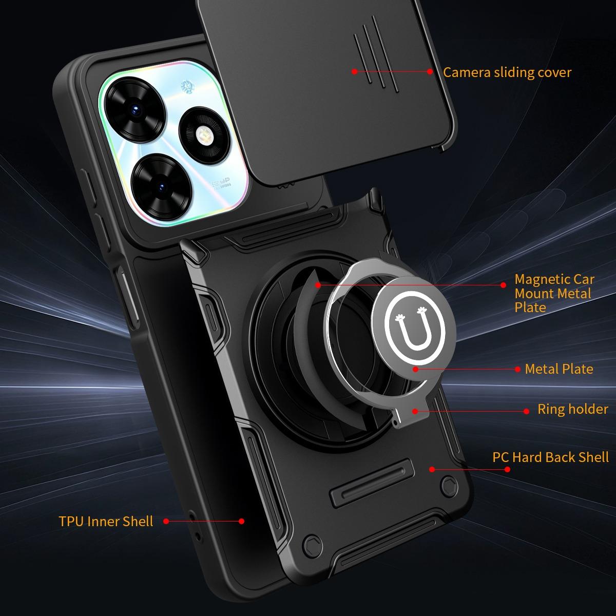 New 360 Rotating Magnetic Stand Phone Case for Tecno Spark20 & Tecno PoP8, Anti-Drop Phone Shell with Camera Cover Protection