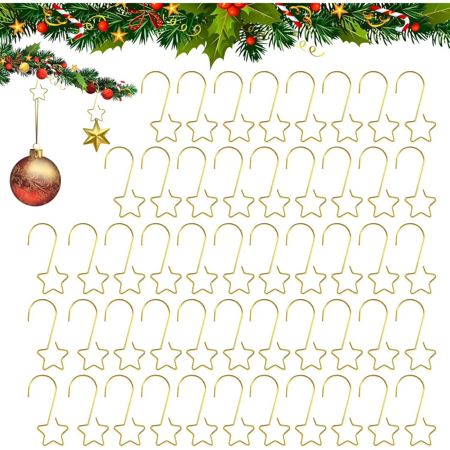 50 count  Ornament Hooks(2 Inch) for Christmas Tree  Party Decorations Metal  Ornament Hangers Anchors Xmas Stocking Small Ornaments Ball Bulb Hangings Hooks Pins Clips Decor Indoor Outdoor
