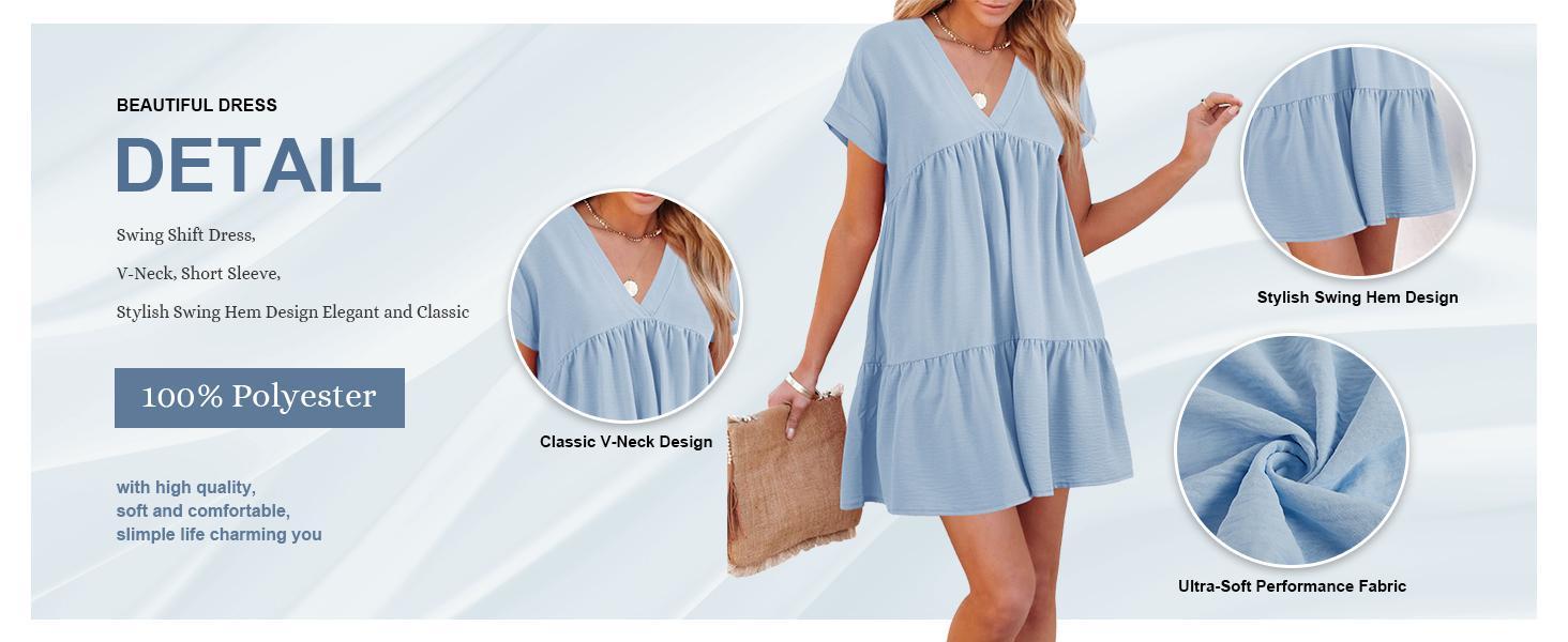 LAICIGO Women Summer Simple Style V Neck Flowy Babydoll Dress Comfy Loose Fit Short Sleeve Mini Tunic Dress Beach Dresses LAICIGO Women Summer Simple Style V Neck Flowy Babydoll Dress Comfy Loose Fit Short Sleeve Mini Tunic Dress Beach Dresses