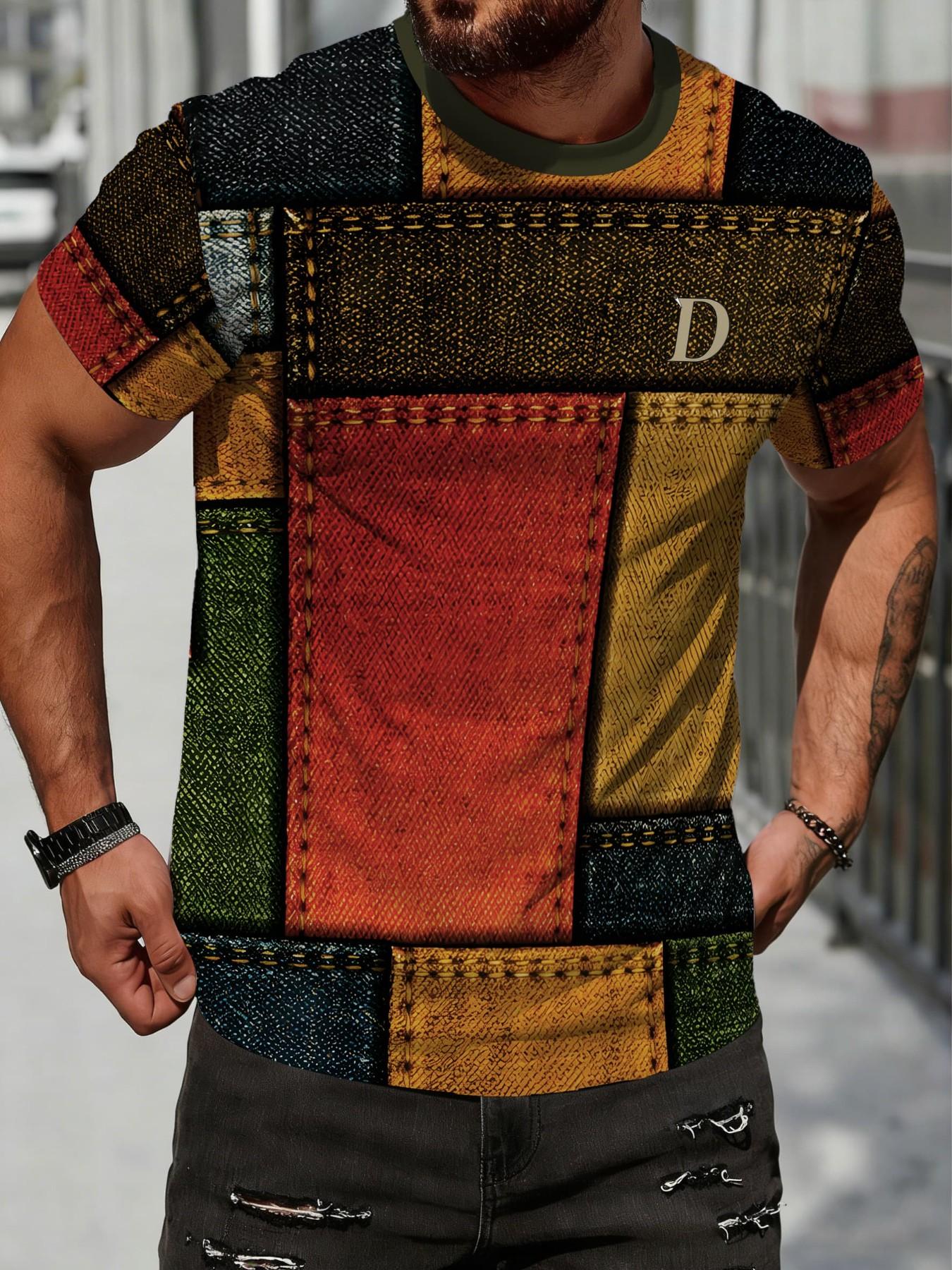 Unisex Middle Eastern Multi-Color Patchwork Print Short Sleeve T-Shirt, Summer Casual Sporty Quick-Dry Top, Ideal for Daily Wear & Outdoor Activities