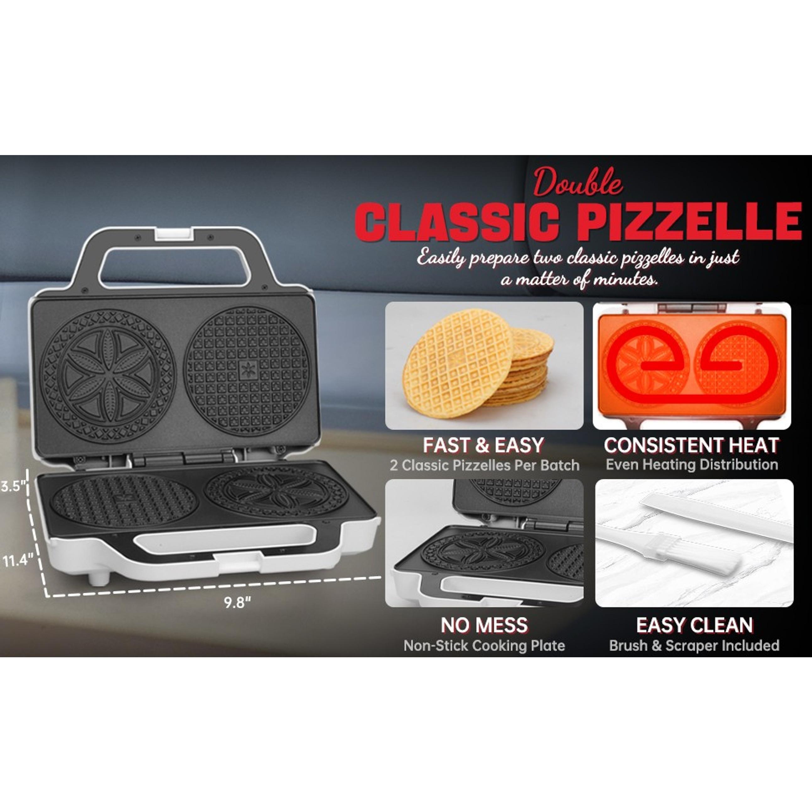 Pizzelle Maker Electric, Non-stick Stroopwafel Iron, 2 X 5" Cookie Machine for Christmas, 4" Mold Included, White