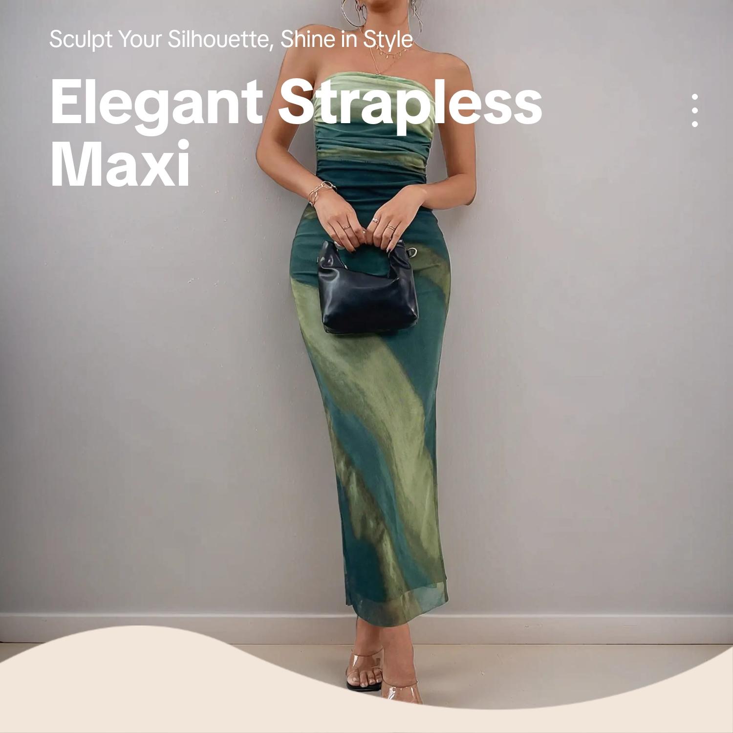 Women's Ruched Tube Dress, Elegant Strapless Dress for Party and Evening, Ladies Clothes for All Seasons