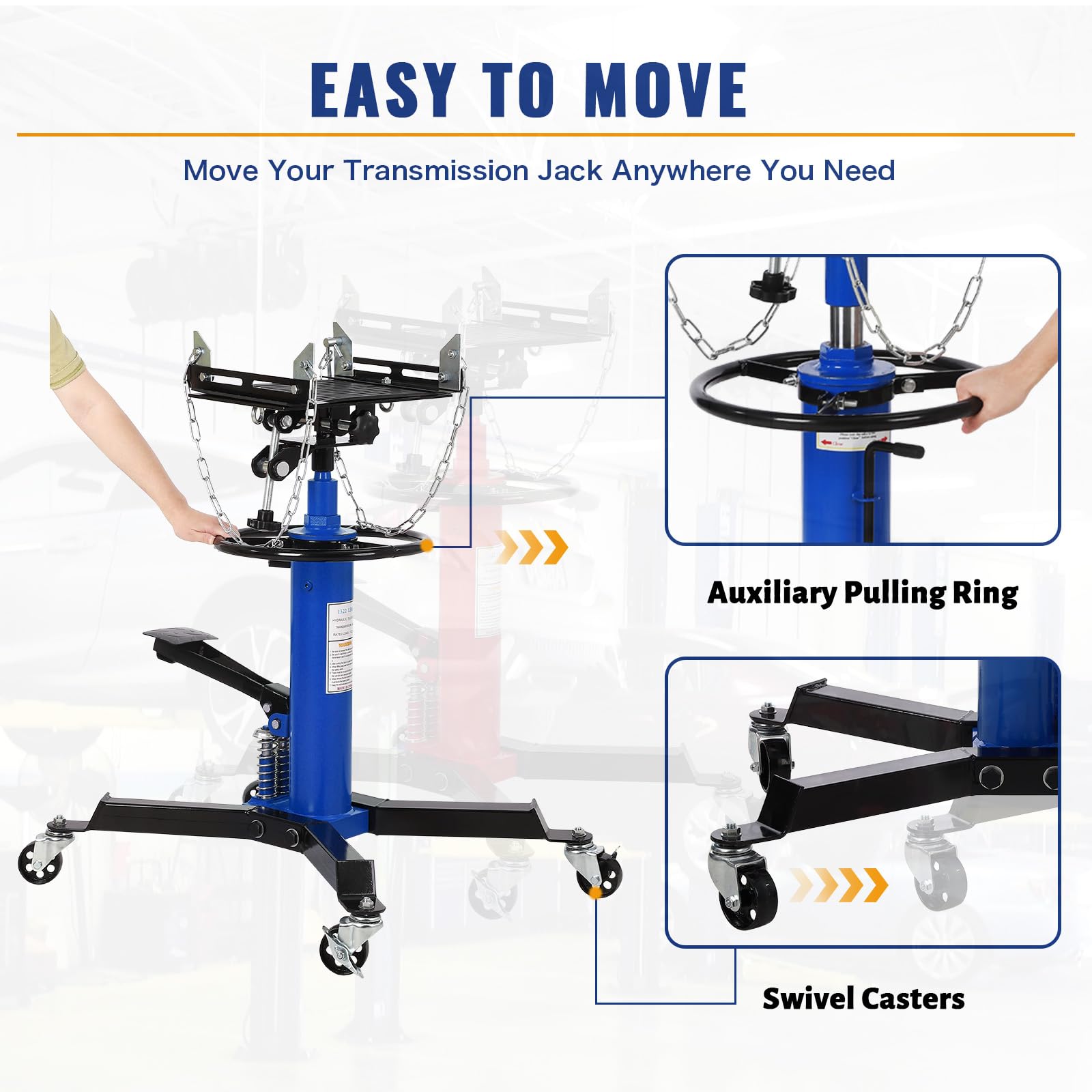 GARVEE1322lbs Hydraulic Transmission Jack Lift with Anti-Slip Rubber Pad, Dual-Stage Adjustable Telescoping Design, High Lift Dual Telescopic Jacks Hoist, Floor-Standing, Height Adjustable from 33.8" to 72.8"