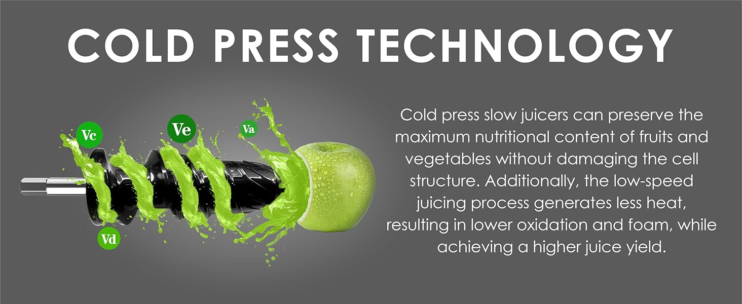 Cold Pressed Juicer Machines, Masticating Slow Juicer with 3-inch Wide Feed Chute, Celery Juicer, Juice Extractor with Dual Speed Mode, BPA-Free