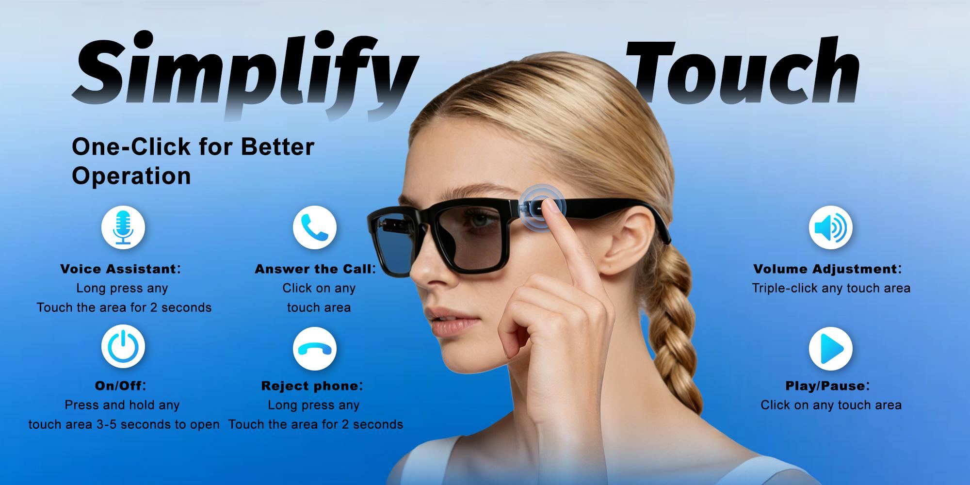 Smart Glasses for Men & Women,Bluetooth Glasses with Blue Light /Polarized Sunglass Lens,Music & Hands-Free Calling,UV & Blue Light Protection,Touch & Voice Assistant