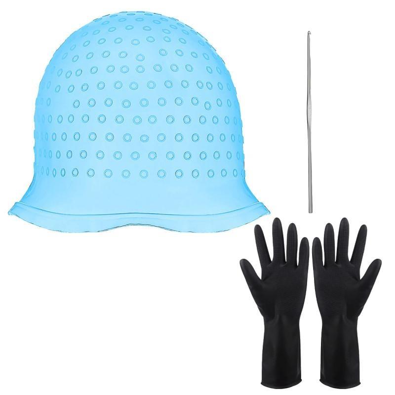 Professional Silicone Hair Dye Hat Set, Reusable Highlighting Hat with Hooks and Gloves, Ideal for Salon and Home Use, Recyclable