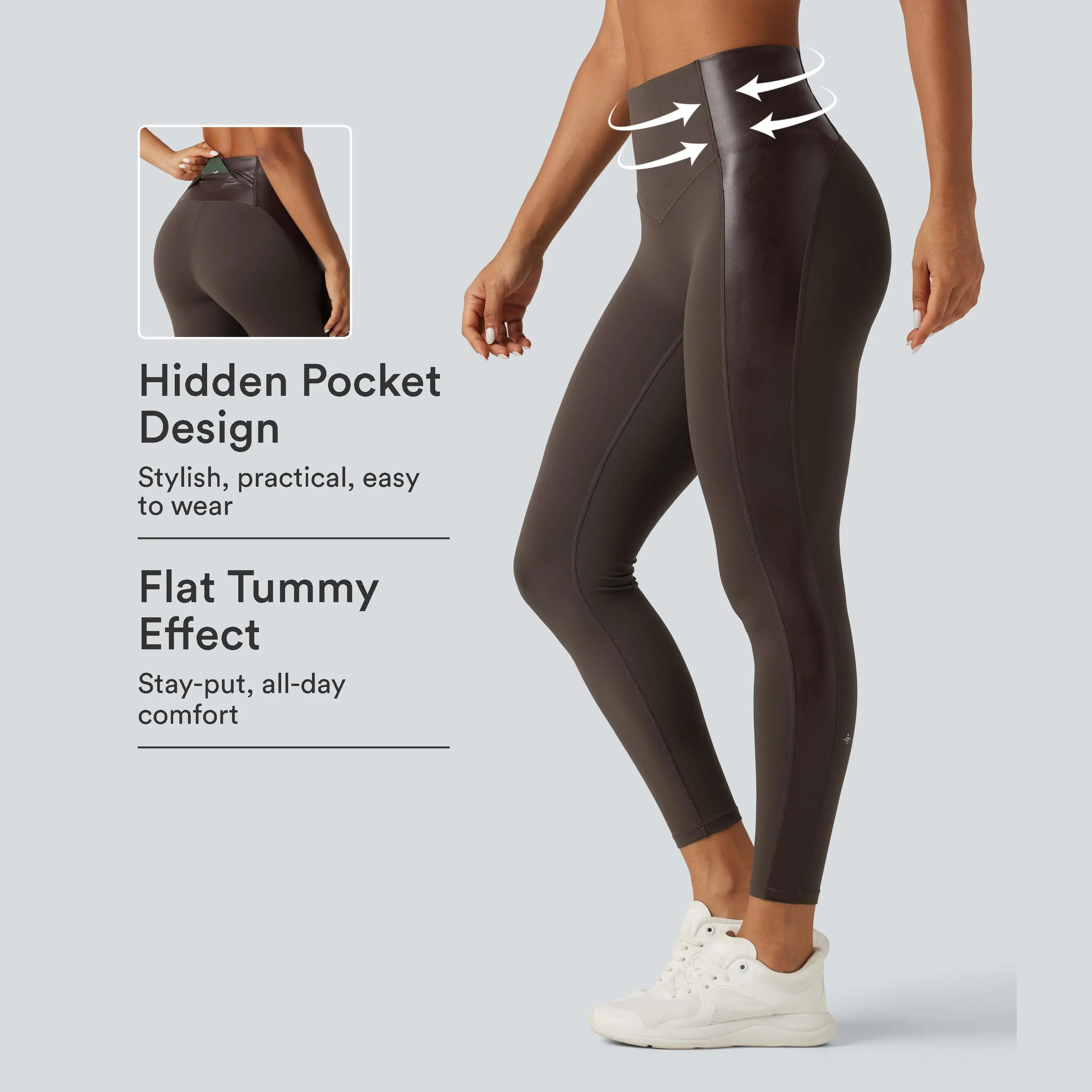Halara UltraSculpt™ High Waisted Stretchy PU Tummy Control Yoga Leggings with Pocket