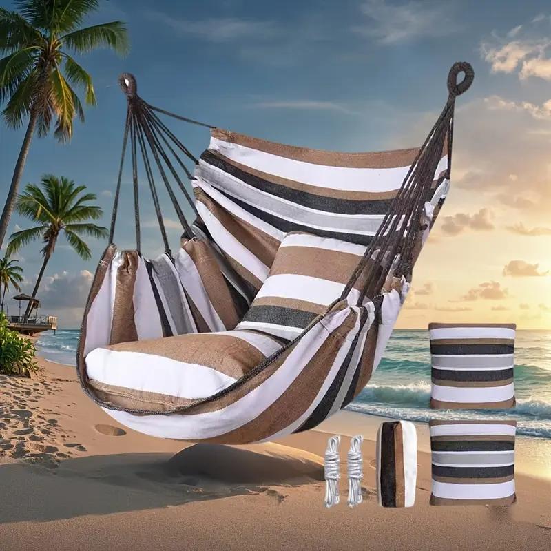 1pc Hanging Bed Swing Seat, Foldable Hammock Chair, Colorful Striped Comfortable Swing Chair, Best Camping Gear Outdoor