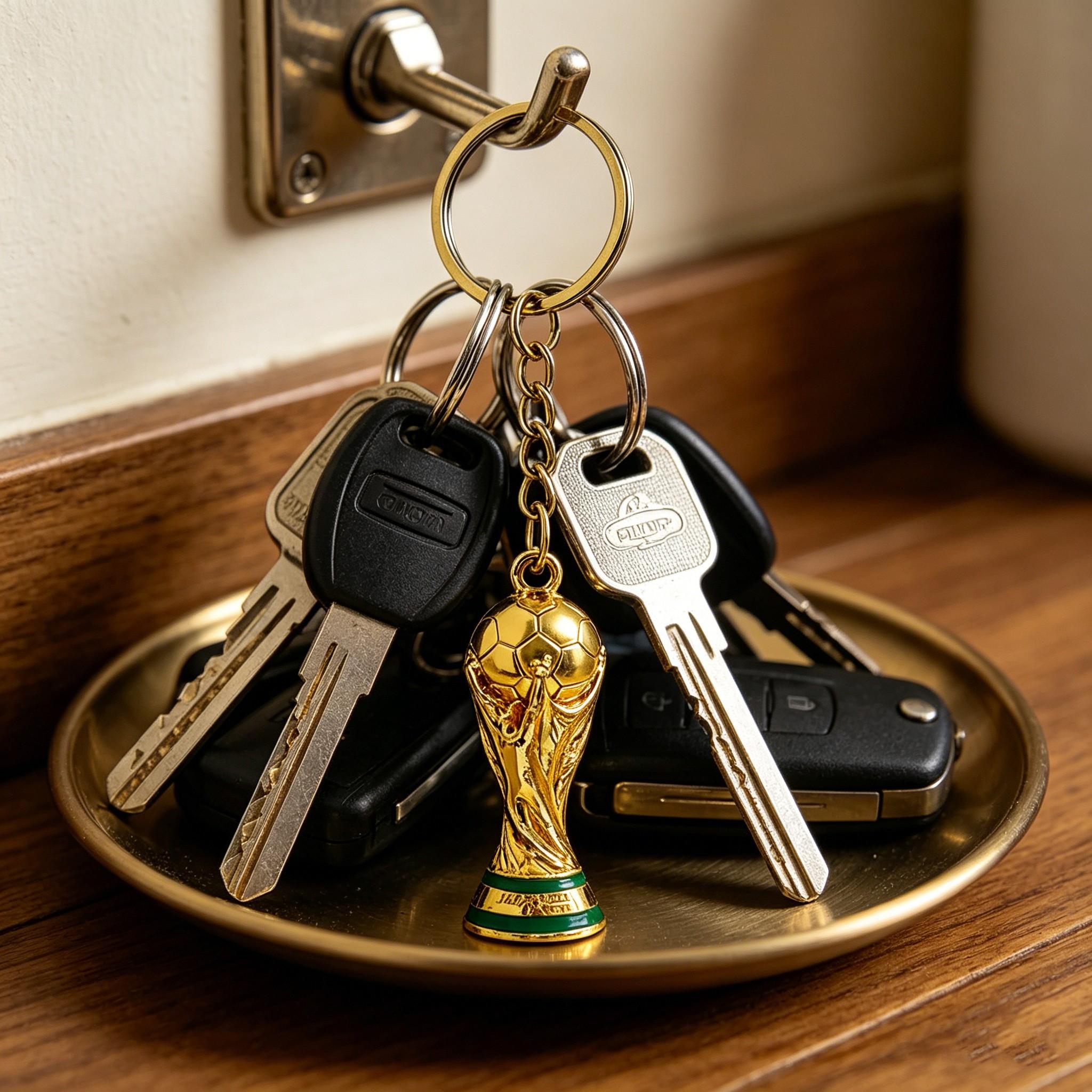 1pc 2026 World Cup Trophy Keychain, 3D Mini Replica Key Ring, Football Fan Souvenir Gift, Car Key Accessory, Backpack Charm for Soccer Lovers . Gold Plated Football Trophy Charm, Soccer Fan Gift, Car Key