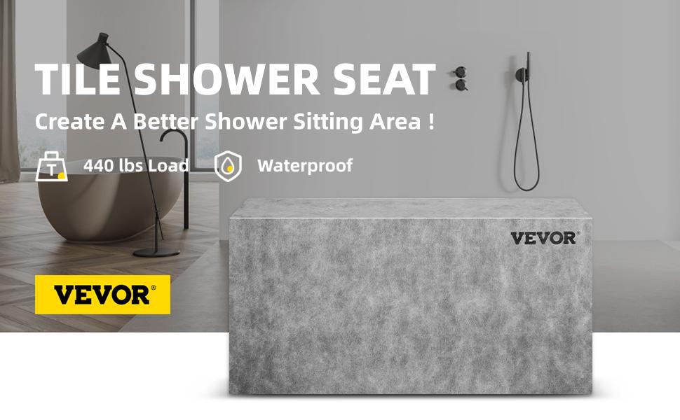 VEVOR Board Shower Bench Rectangle Bench Ready to TileWaterproof 38.2x11.4x20