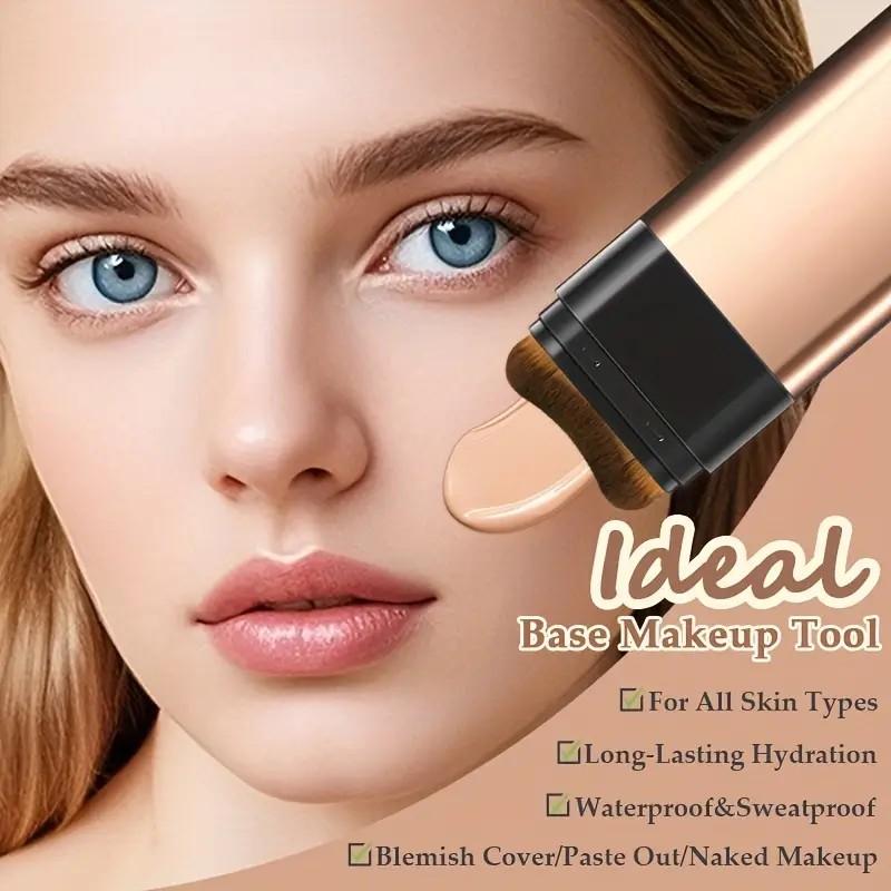 Dual-Ended Eraser Foundation Stick, Multi-Functional with Brush Head, Lightweight Foundation, Conceals Blemishes, Brightening, Natural Matte Finish