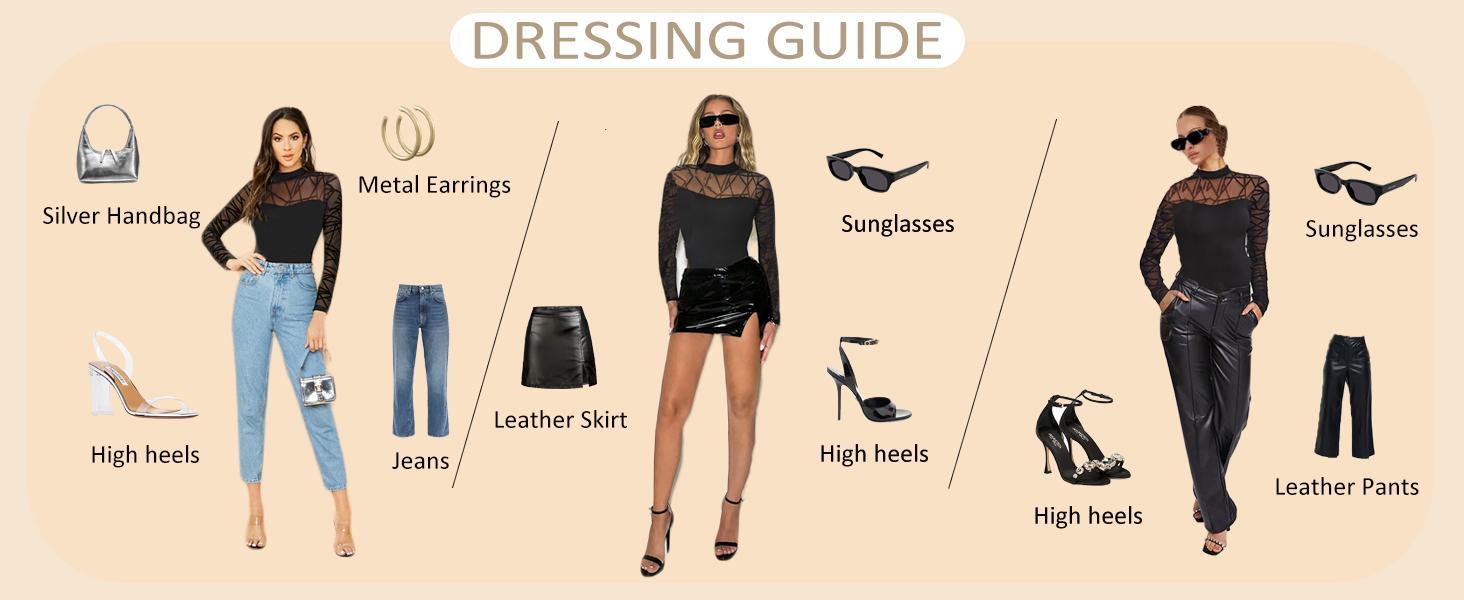 Women's Double Lined Slimming Bodysuit - Mock Neck, Sheer Mesh Long Sleeve Top for a Flattering Look