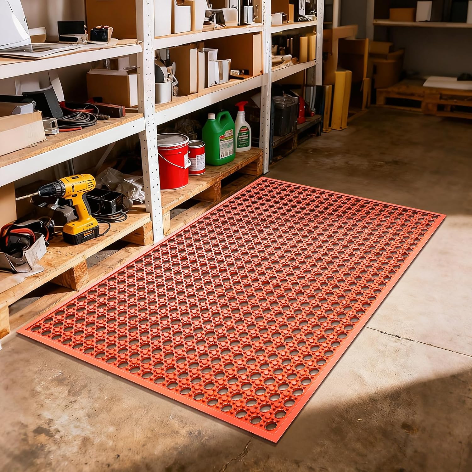 Outdoor Rubber Mat Kitchen Anti- Entrance Floor Mats (24"x 36") Commercial Restaurant Bar Floor Mat  Outside Rubber Non Slip Drainage Mat Red