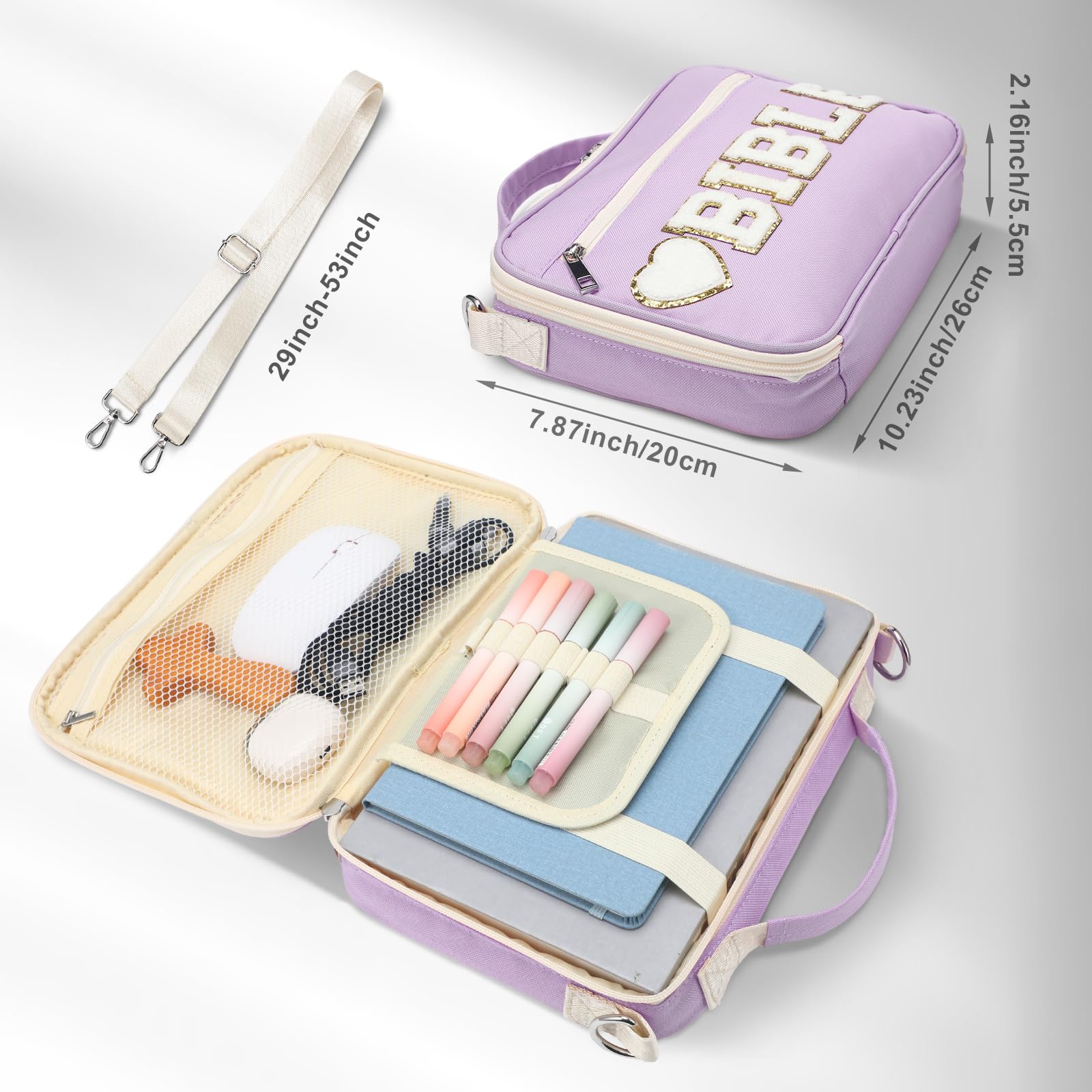 Bible Case for Christian Girl, Cute Bible Case Chenille Letter Bible Cover Case with Shoulder Strap Canvas Tote Carrying Bag Gift for Christian Teenagers Girl Student, Bible Study Supplies, Church Tote Bag, Easter Gift for Christian Daughter