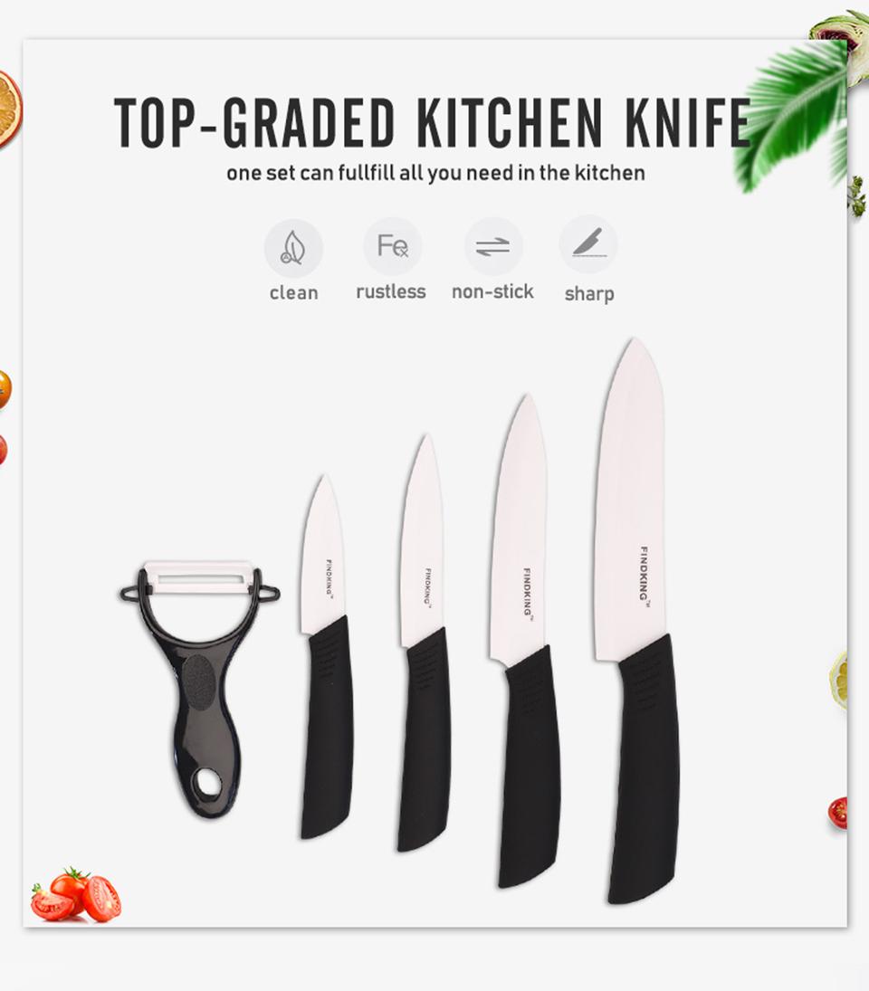 FINDKING 6pcs Ceramic Knife set, Good Quality Kitchen Knife 3" 4" 5" 6 inch Peeler with Acrylic Holder, Cutting Meat, Vegetable and Fruit, Kitchen Tools Block