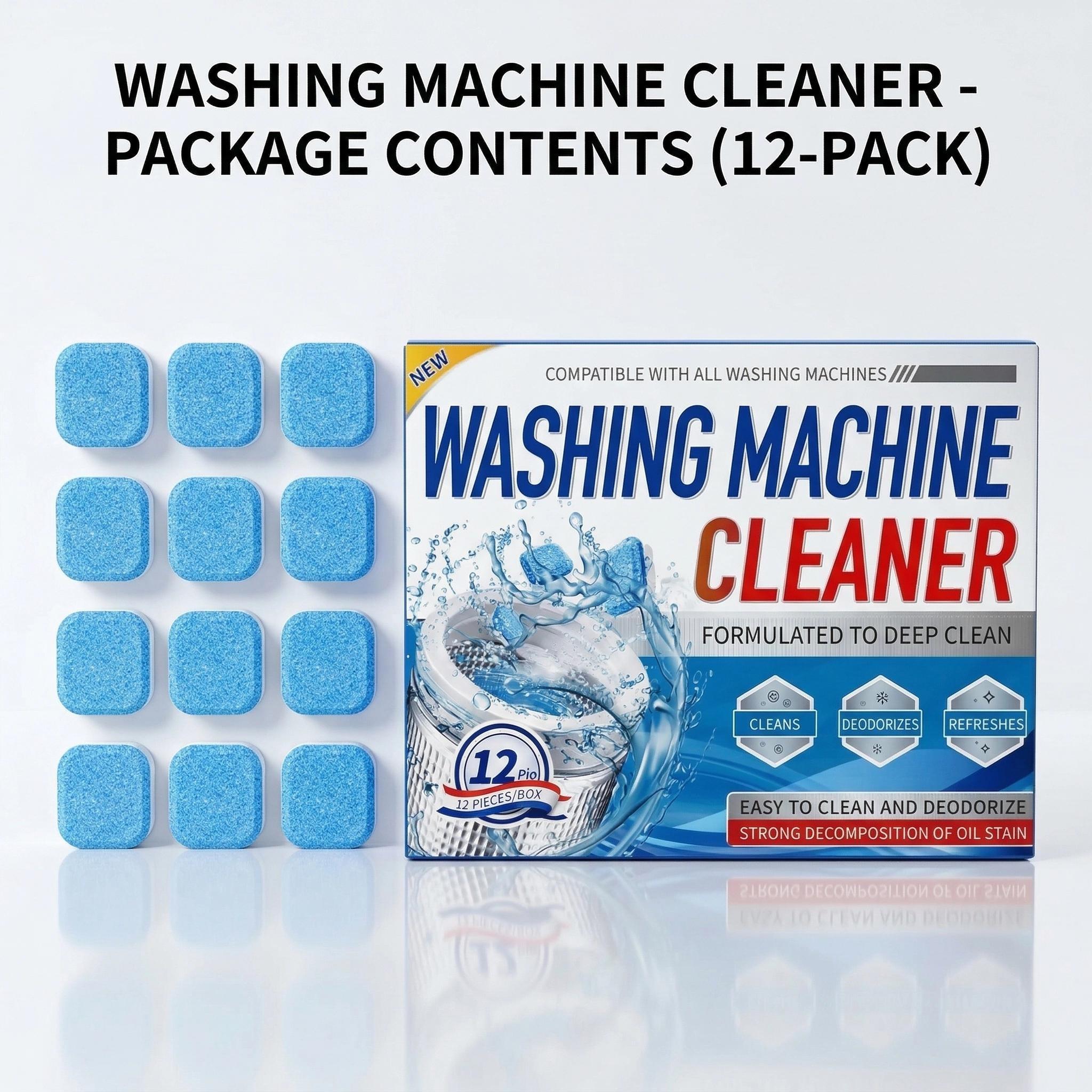 12pcs Washing Machine Deep Cleaner Tablets, Foaming Degreaser for Front & Top Load Washers, Eco-Friendly Laundry Smell Fix, Septic Safe