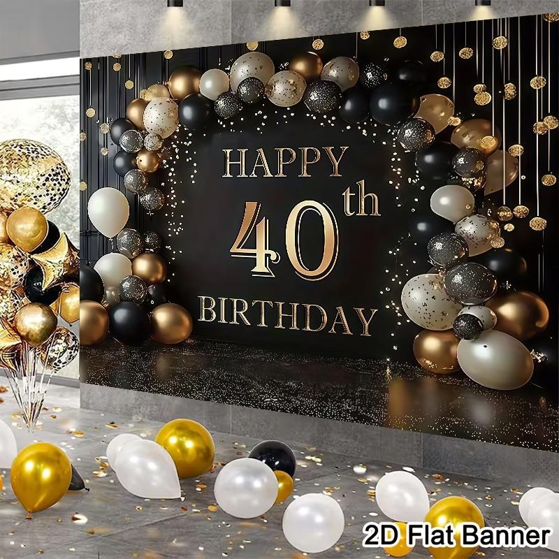 Gold 40th Birthday Banner, Polyester Material, Ideal for Home Decor, Office Parties, Photography Backdrop, Indoor Outdoor Use