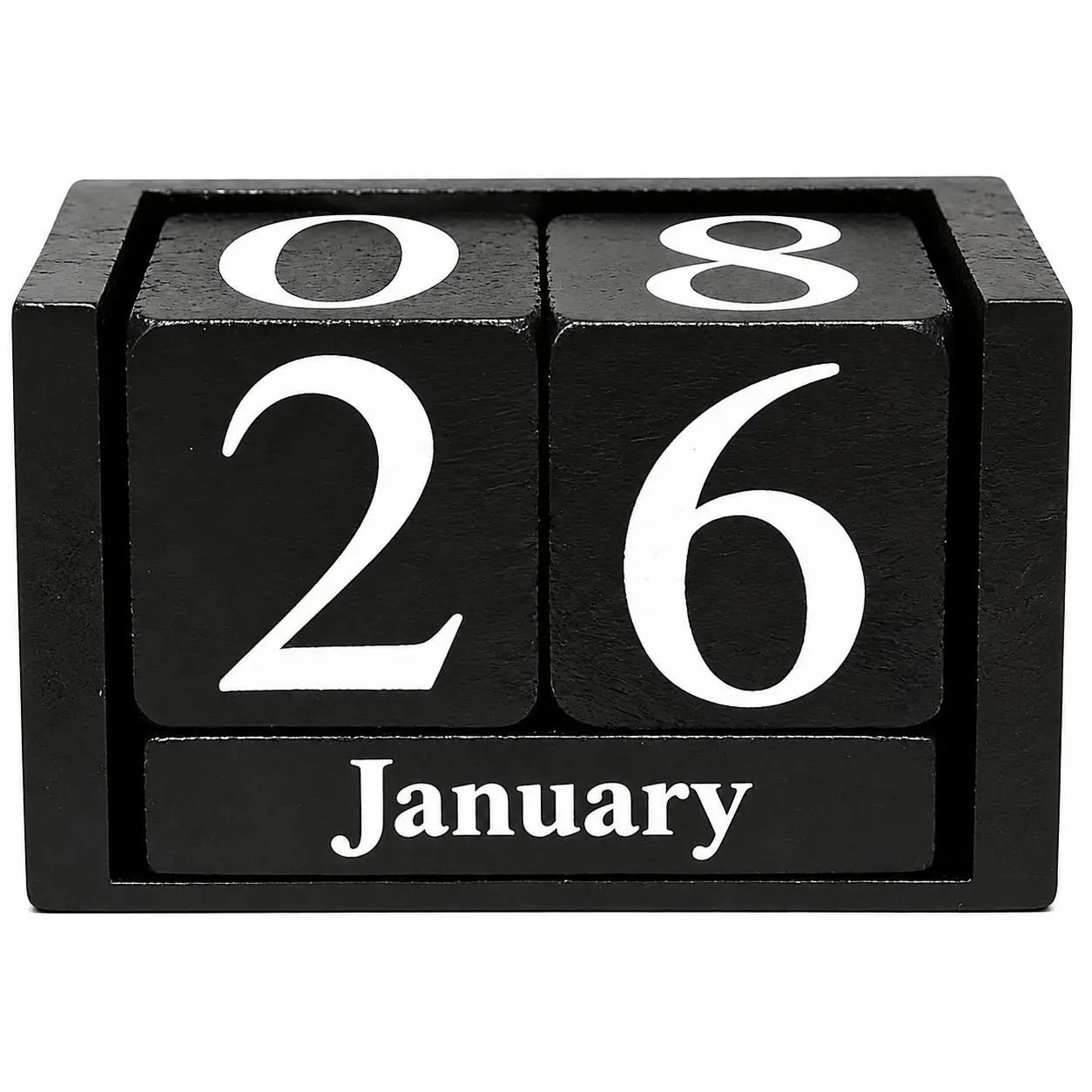 Elegant Black Wooden Perpetual Block Calendar for Desk Use – Sustainable Solid Wood Design with Minimalist Aesthetic, Ideal for Home Office, Study Space, or Professional Workspace Organization