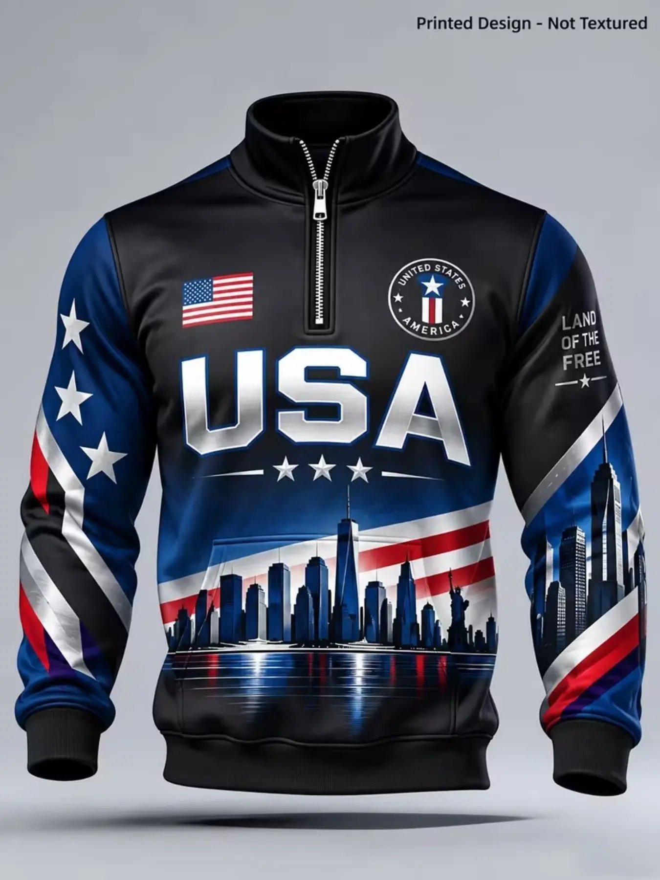 Men's Half-Zip Stand Collar Sports Shirt, Gradient Usa Flag Print, Kangaroo Pocket Pullover, Knit Athletic Tops, Comfortable Daily Wear and Outdoor Activities