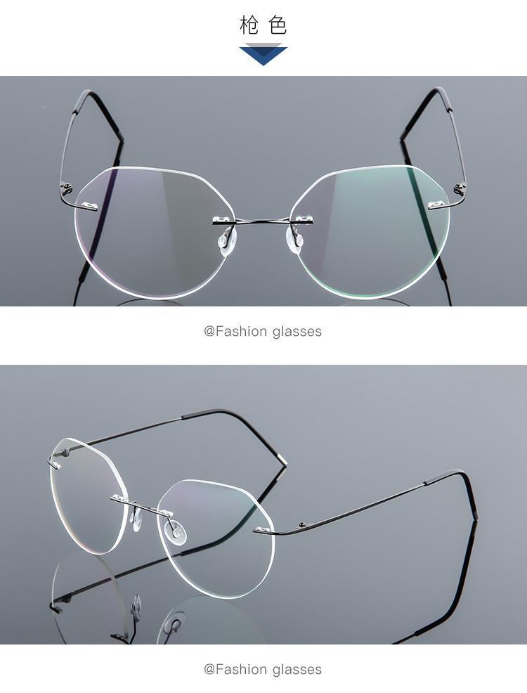 Rimless Titanium Alloy Polygon Anti Blue Light Reading Glasses Men Women Memory Metal Boundless Prescription Optical Glasses