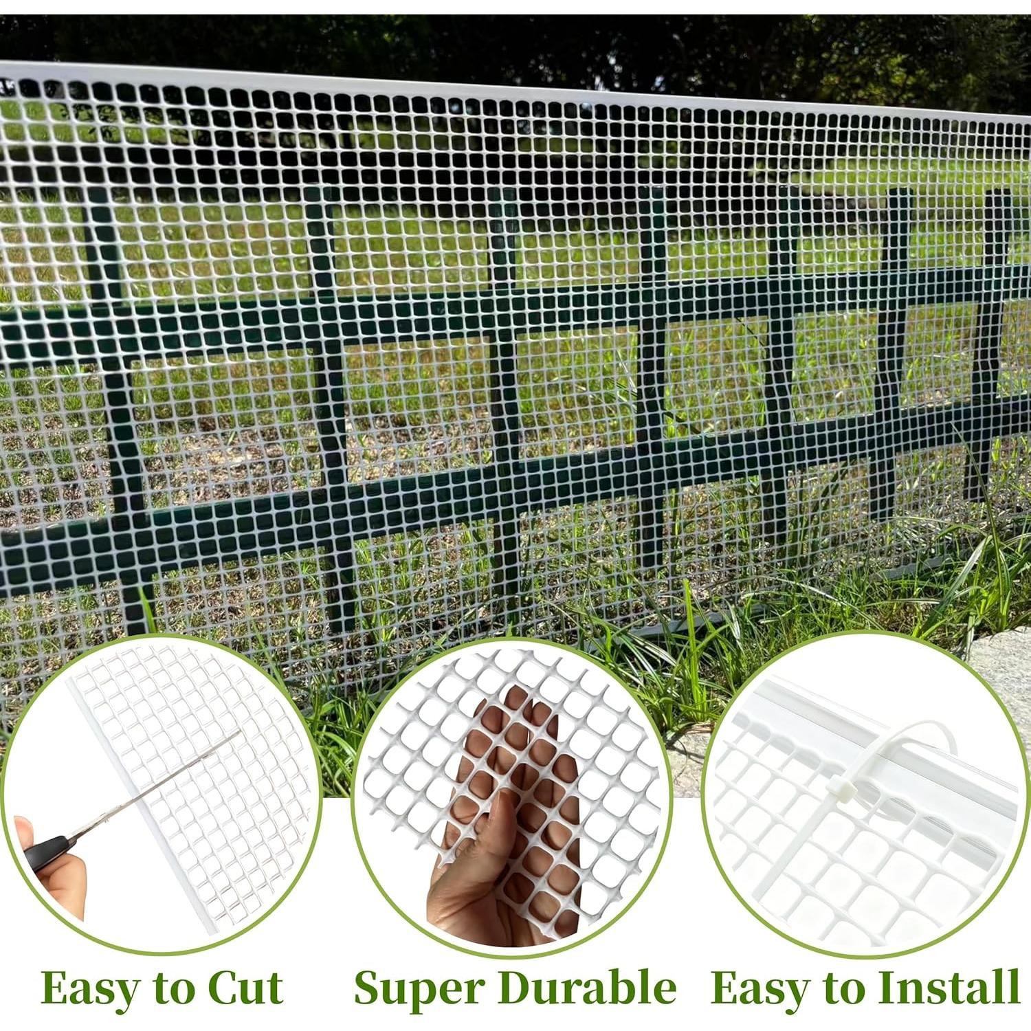 Plastic Wire Mesh Fence, Balcony Fence for and Pets, Safety Fence, Stair Protector, Poultry, Garden, Tree Support, Durable Material, Free Zip Ties (White, 15.7'' x 10') Plastic Wire Mesh Fence, Balcony Fence for and Pets, Safety Fence, Stair Protector, Poultry, Garden, Tree Support, Durable Material, Free Zip Ties (White, 15.7'' x 10')