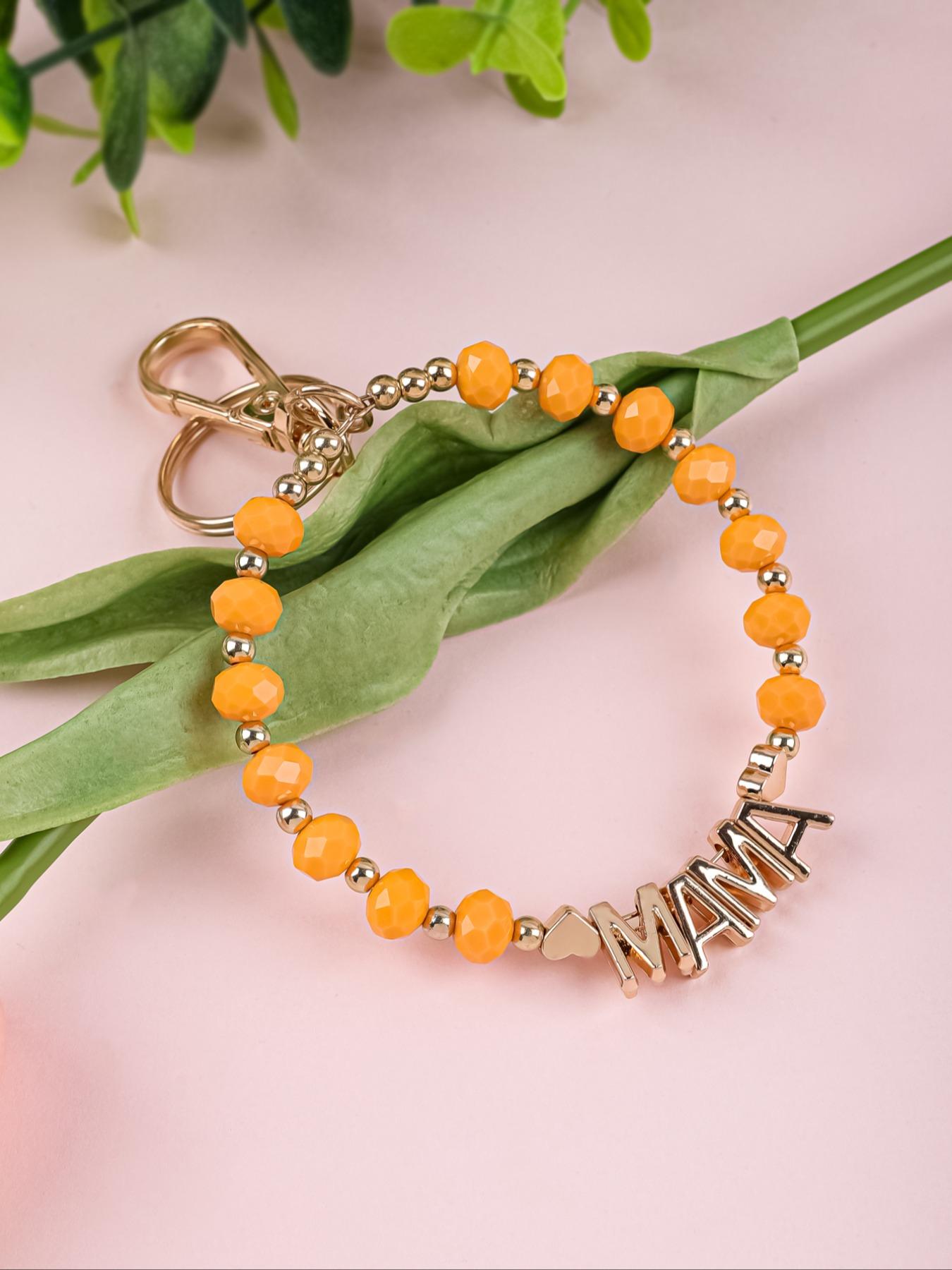 Handmade Beaded Mama Letter Keychain, Colorful Faceted Crystal Bracelet, Mother's Day Gift for Mom, Bag & Car Hanging Ornament