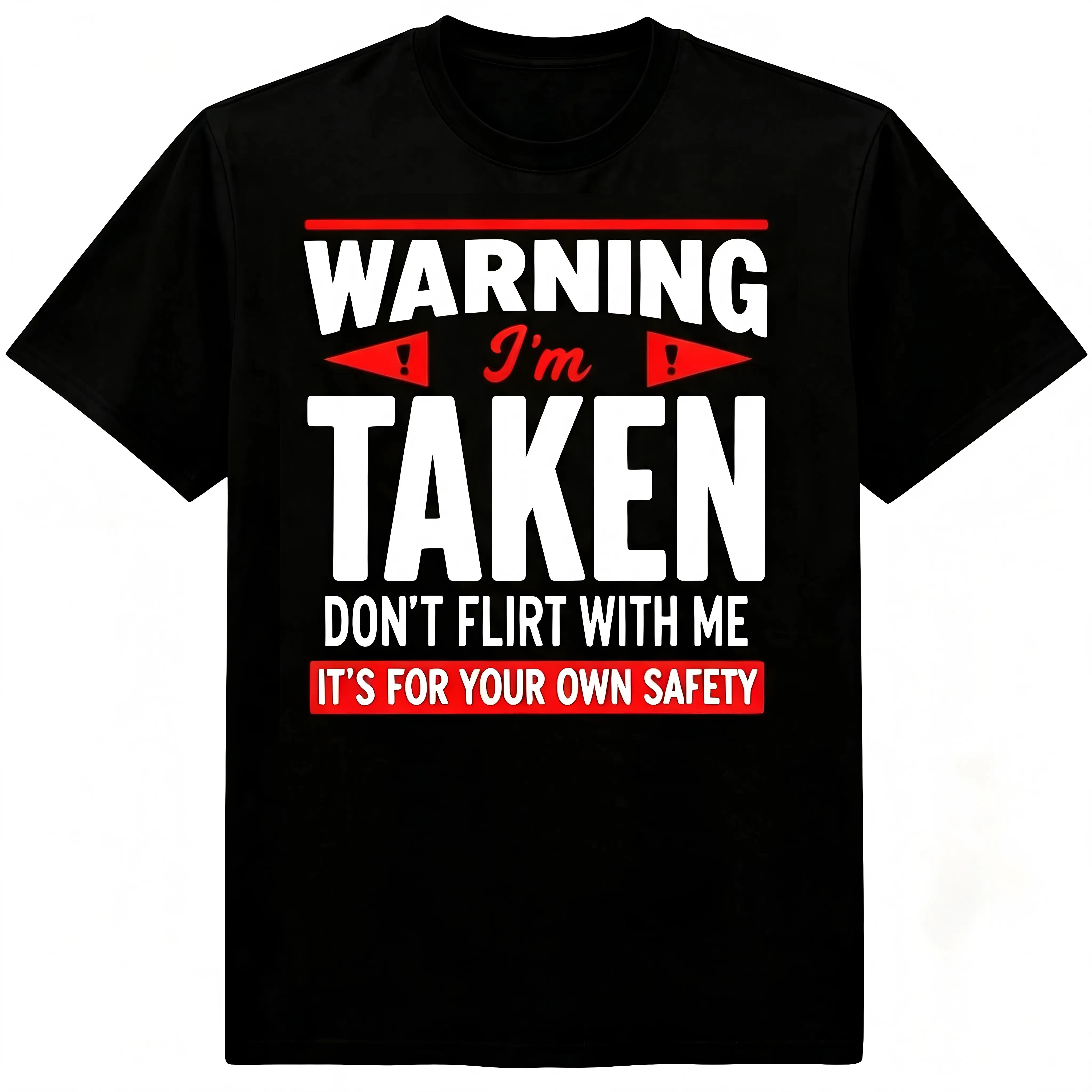 "Warning I'm Taken Don't Flirt With Me" Unisex T-Shirt for Men & Women - Couples Warning-Quote Design, Soft Cotton Crew Neck Short Sleeve, Comfortable All-Season Tee, Perfect for Everyday Casual & Taken-Status Style, Machine Washable