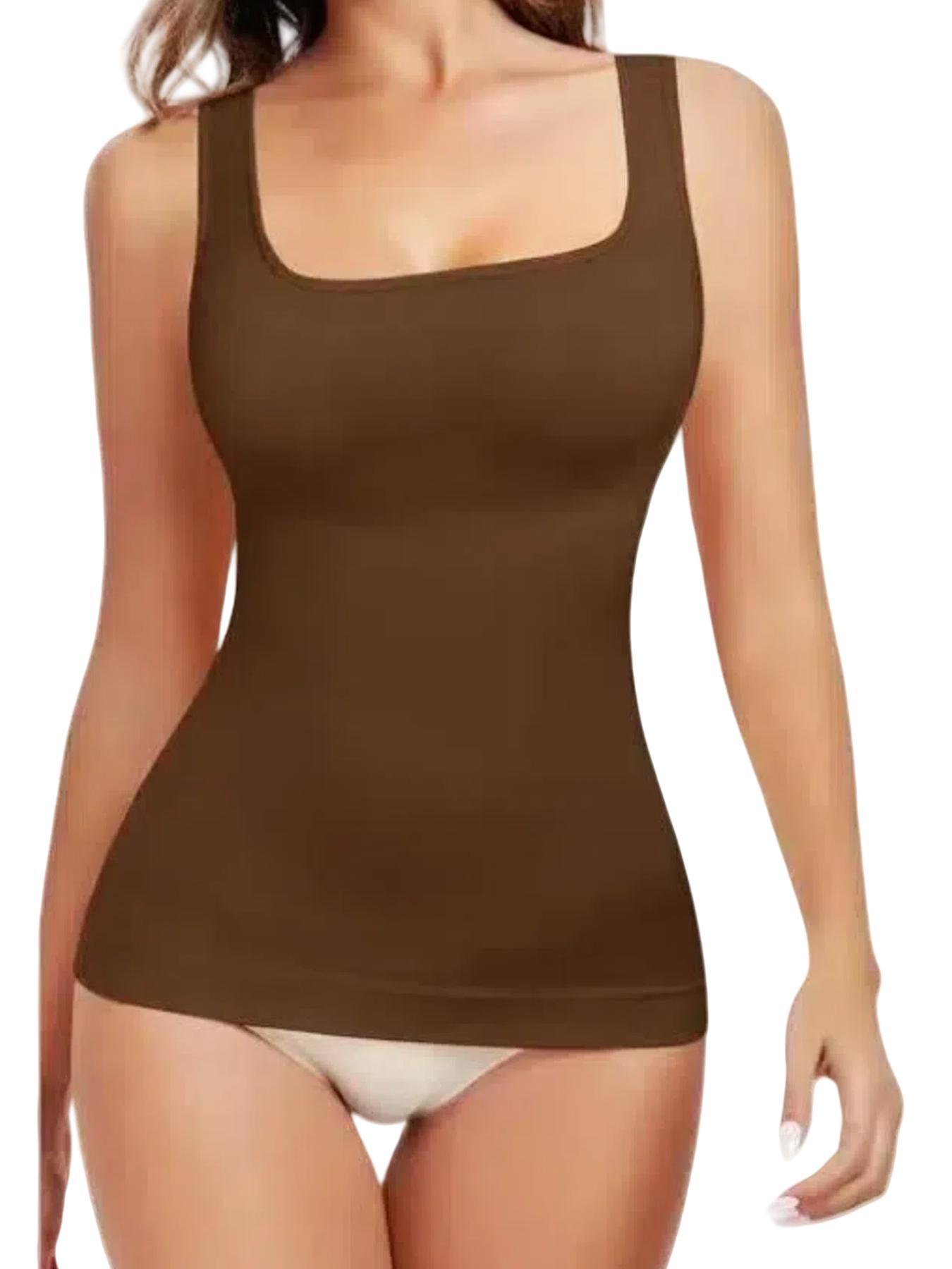 Women’s Tummy-Control Seamless Knitted Square-Neck Compression Tank Tops, Slimming Solid-Color Backless Body Shapewear for Black Friday, All Saints’ Day & Christmas, Underwear