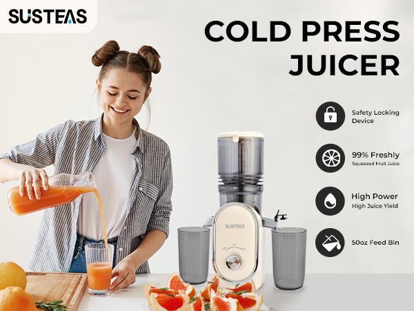 SUSTEAS Smoothie Blender - 600W Juicer Machine with Wide Chute & 3 Speeds - Fast Cleaning, Anti-Leak Design for Fresh Juices & Smoothies