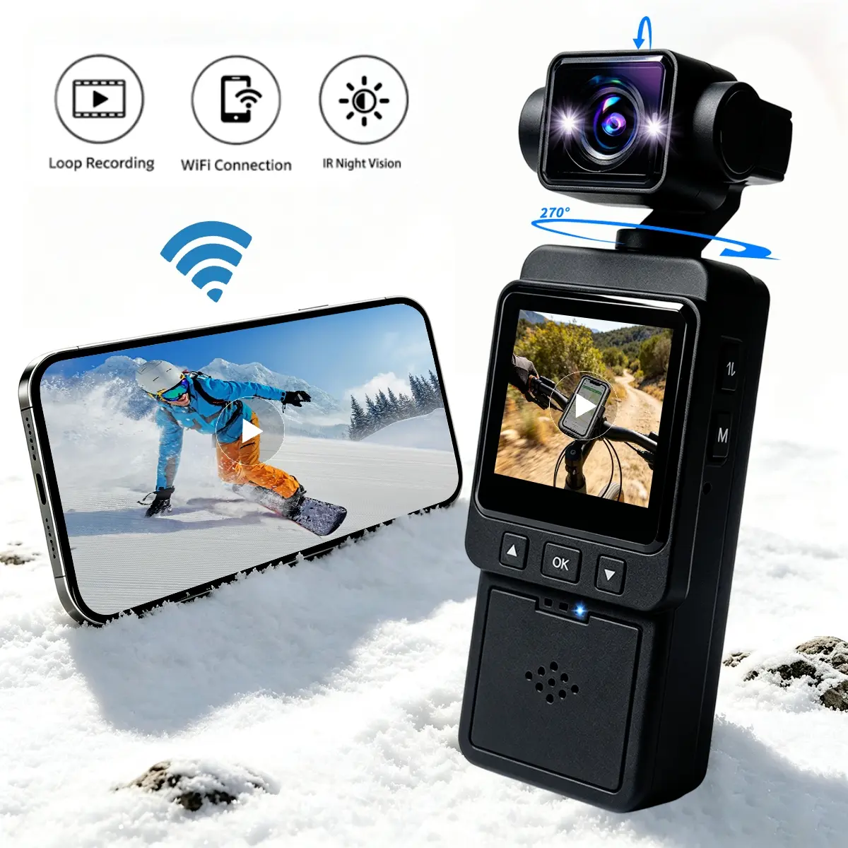 1080P Vlogging Camera with 6X Zoom, WiFi, Loop Recording & Memory Card, Portable Vlog Camera for YouTube & TikTok, Content Creators, Travel, Camping and Daily Life Recording, HD Vlogging Camera