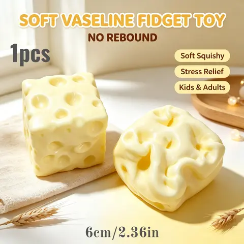 6cm/2.36in Vaseline Non-Rebound , Stress Relief, Cheese Squishy Toy ,Venting Toy,  Giant Cheese Moldable ,  Thick, Fun Fidget Toy