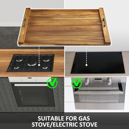 GARVEE30 x 22 Inch Acacia Wood Noodle Board Stove Cover with Handles, Wood Stove Top Cover Board for Electric Stove Gas Stove, Counter Space Sink Cover RV Stove Top Cover, Decorative Tray