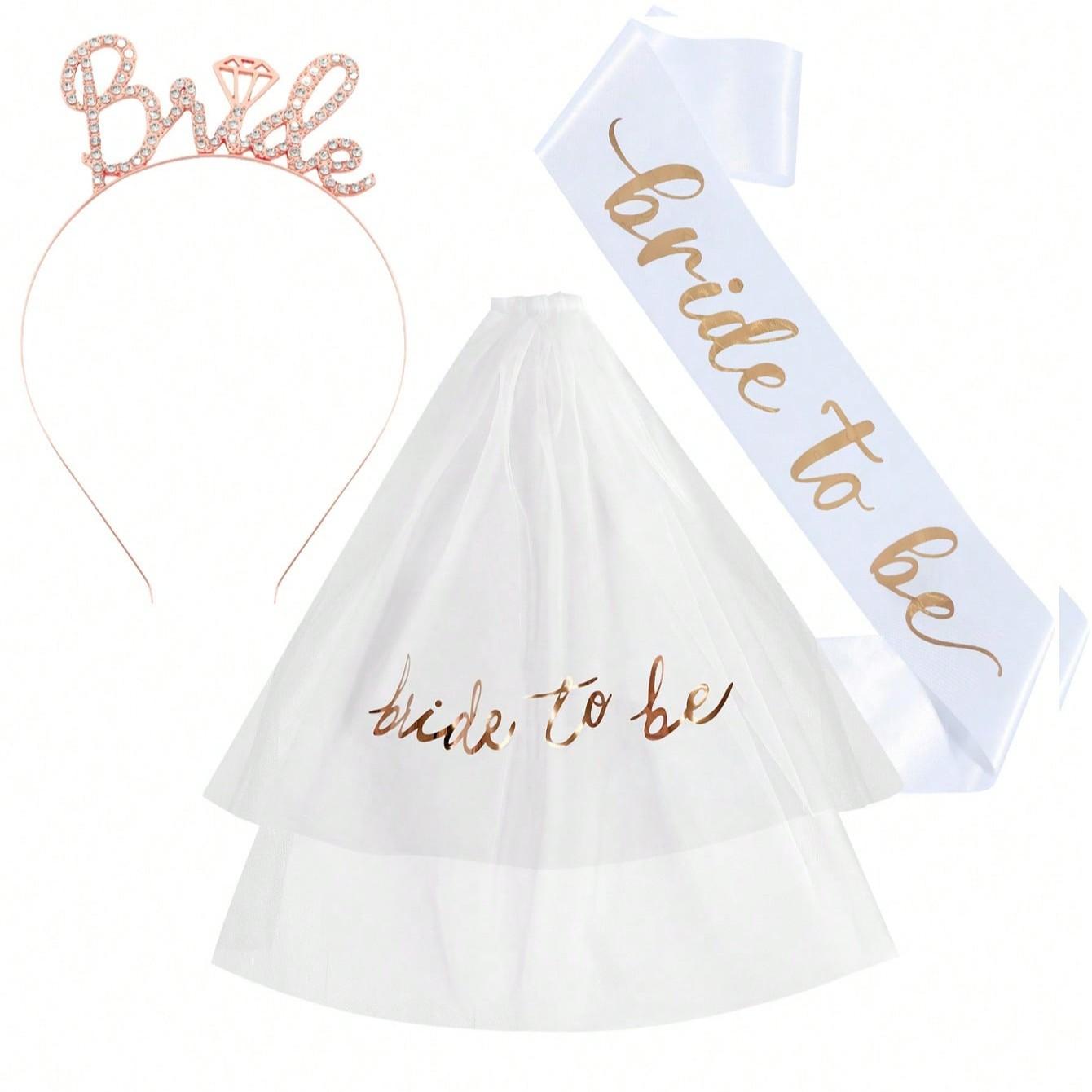 3pcs/set New Single Party Bride Veil Headband, Essential Wedding Accessory, Elegant Hair Band for Bachelorette Parties, Bridal Decor Hat