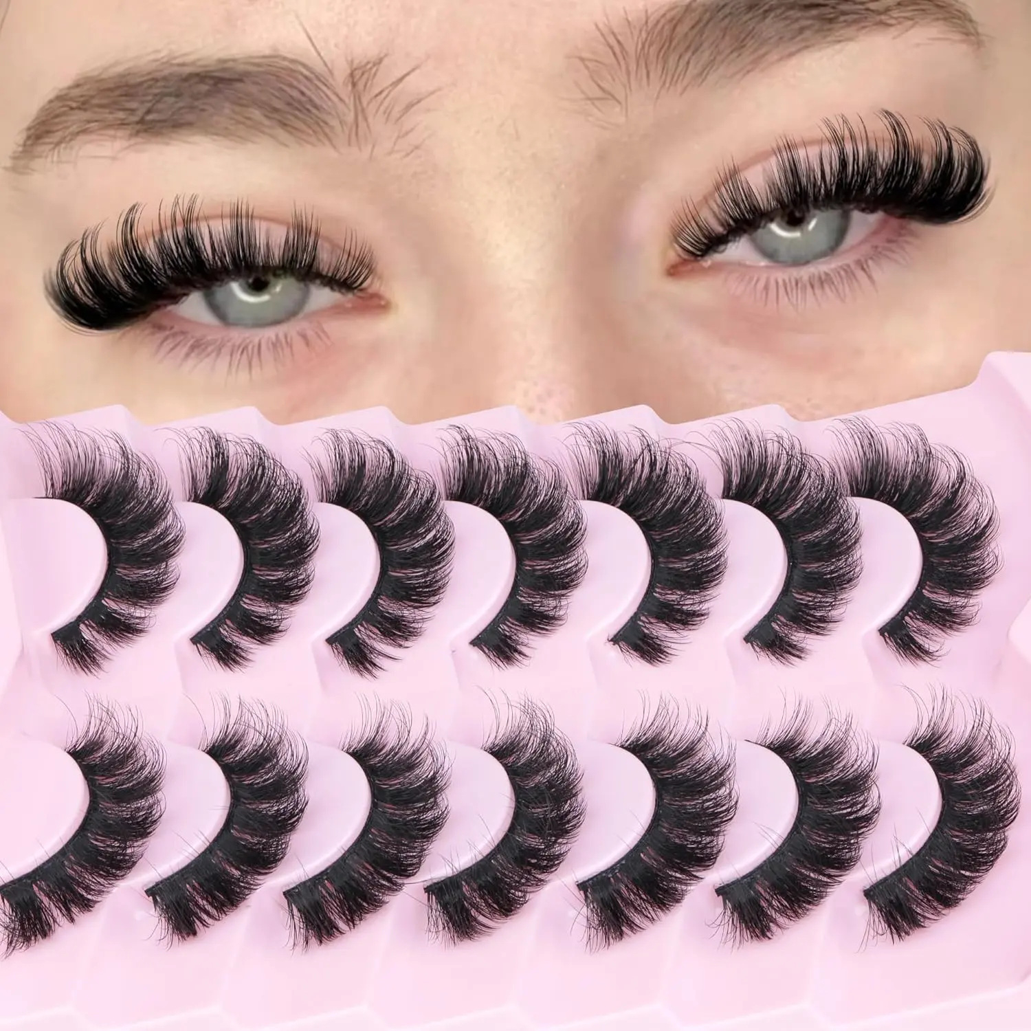 7 Pairs Natural D Curl Cat Eye Realistic False Lashes, Perfect Mother's Day Gift, Reusable, Ideal for Daily Use, Parties, Travel